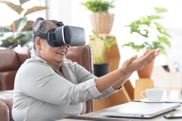 Woman wearing virtual-reality goggles